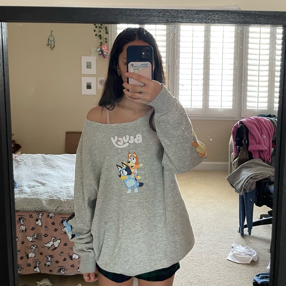 Women's Gray Cut-Neckline Bluey Sweatshirt
